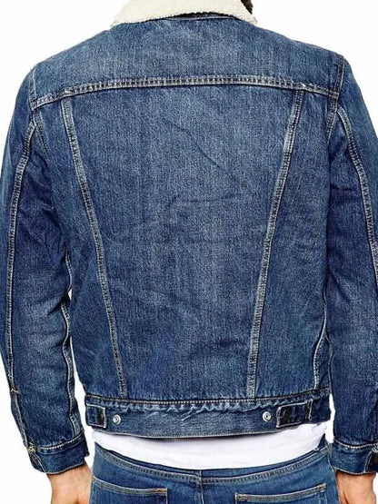 Cole Sprouse Shearling Collar Blue Denim Jacket