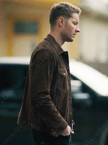 Colter Shaw Tracker 2024 Justin Hartley Brown Buttoned Suede Leather Jacket