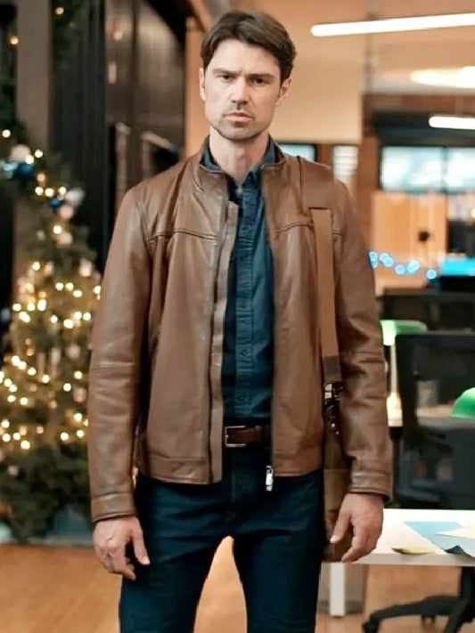 Corey Sevier The Christmas Charade 2024 Brown Leather Jacket