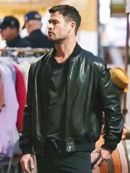 Chris Hemsworth Crime 101 Bomber Leather Jacket