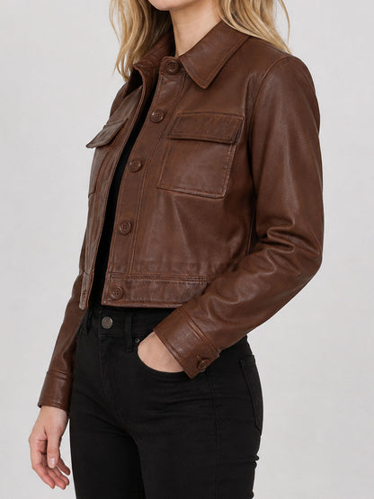 Cassidy Brown Cropped Leather Jacket