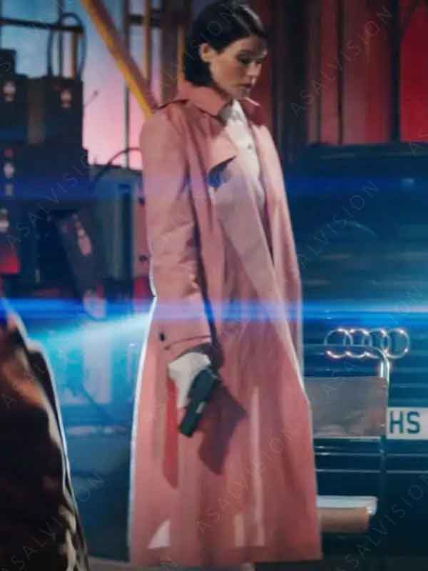Culprits 2023 Gemma Arterton Pink Cotton Trench Coat