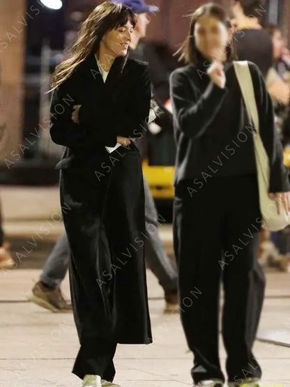 Dakota Johnson Movie Madame Web 2024 Black Trench Long Coat