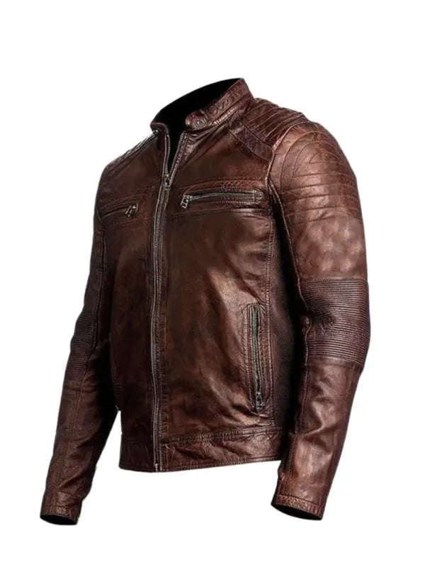 Dark Brown Cafe Racer Leather Jacket For Men's