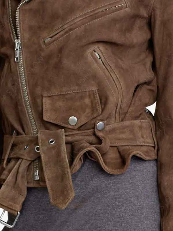 Dark Brown Suede Leather Biker Jacket