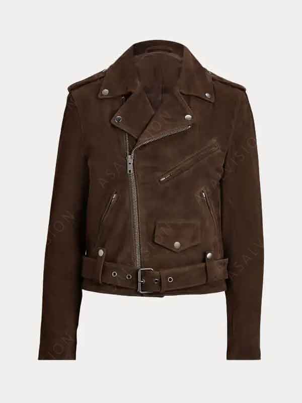 Dark Brown Suede Leather Jacket For Womens