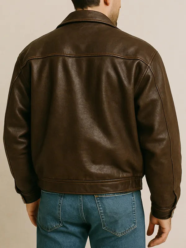 Dark Brown Vintage Oversized Leather Jacket For Men