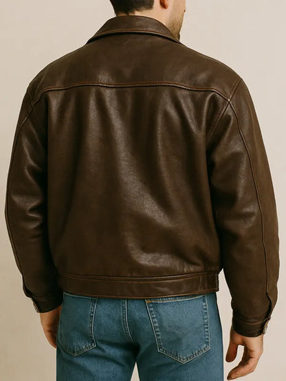 Dark Brown Vintage Oversized Leather Jacket For Men