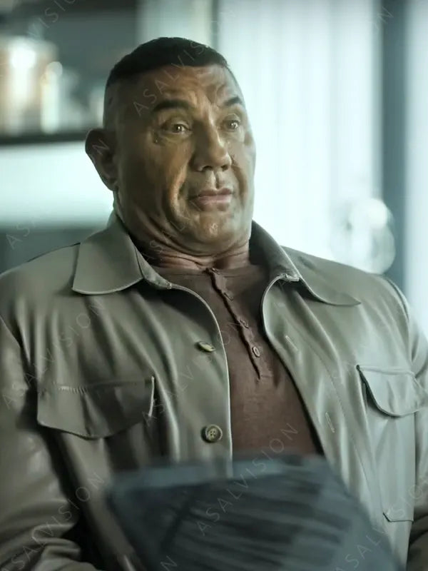 Dave Bautista The Killer’s Game Joe Flood Grey Buttoned Jacket