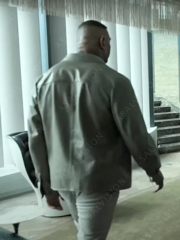 Dave Bautista The Killer’s Game Joe Flood Grey Buttoned Leather Jacket