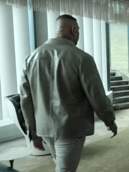 Dave Bautista The Killer’s Game Joe Flood Grey Buttoned Leather Jacket