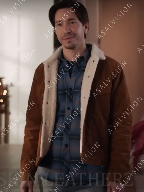 David Christmas with the Campbells Justin Long Brown Shearling Jacket