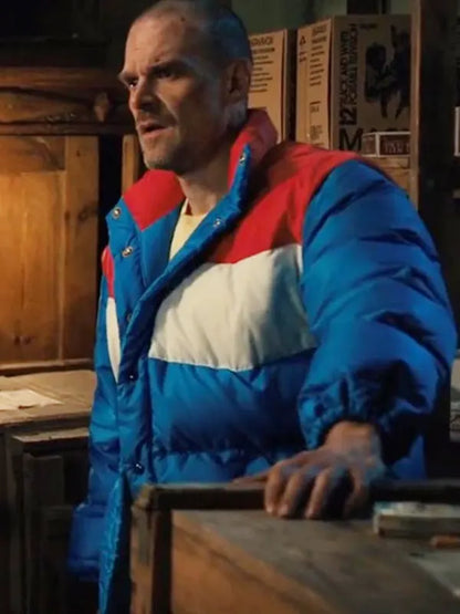 David Harbour Tricolor Puffer Jacket