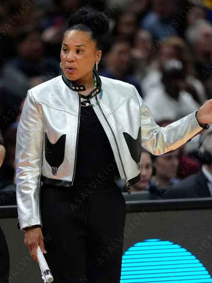 Dawn Staley March Madness NCAA National Championship 2024 Silver Leather Jacket