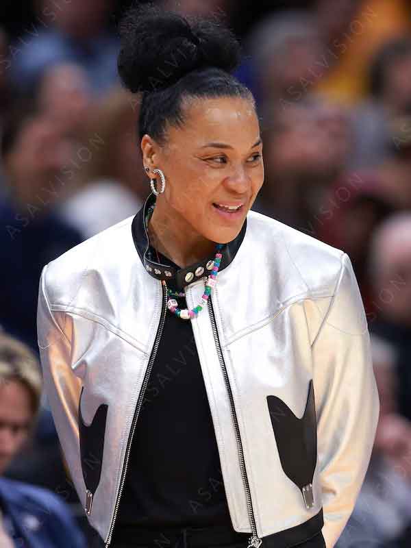 Dawn Staley NCAA National Championship 2024 Silver Leather Jacket