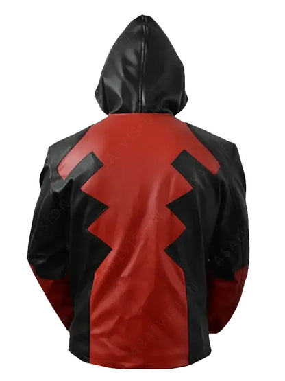 Deadpool Game Costume Red And Black Leather Hooded Jacket