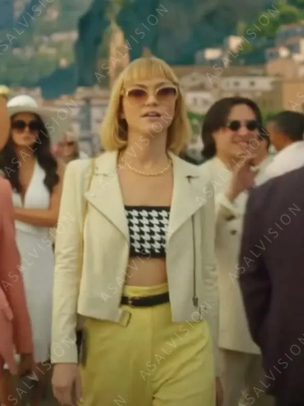 Death And Other Details Imogene Scott White Leather Jacket