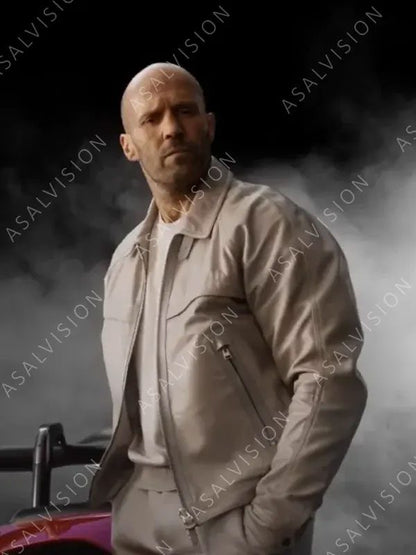 Deckard Shaw Fast X 2023 Jason Statham Beige Leather Jacket