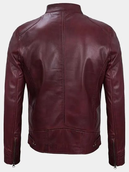 Declan Cafe Racer Burgundy Leather Jacket For Men