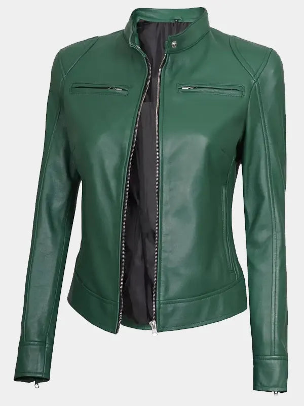 Declan Green Biker Cafe Racer Leather Jacket