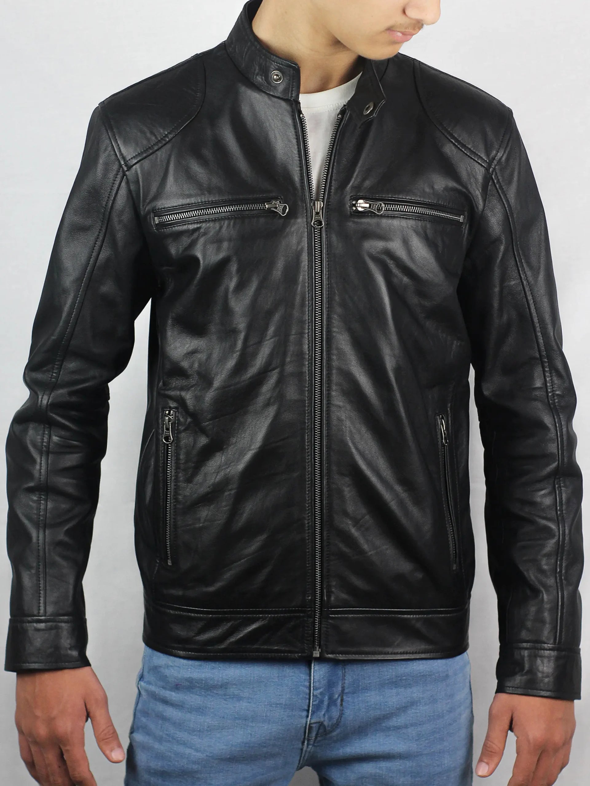Declan Men’s Cafe Racer Black Leather Jacket