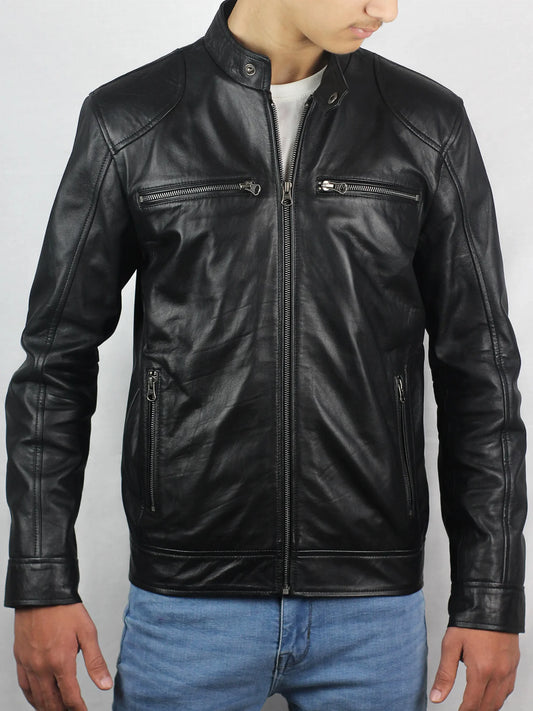 Declan Men’s Cafe Racer Black Leather Jacket