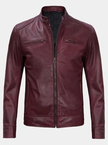Declan Men’s Cafe Racer Burgundy Leather Jacket