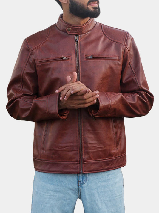 Declan Men’s Cognac Cafe Racer Leather Jacket