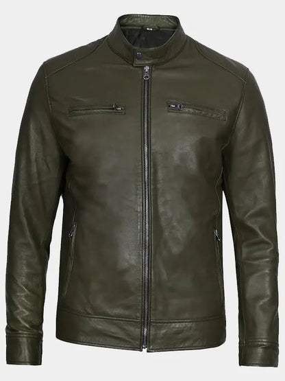 Declan Men's Military Green Cafe Racer Leather Jacket