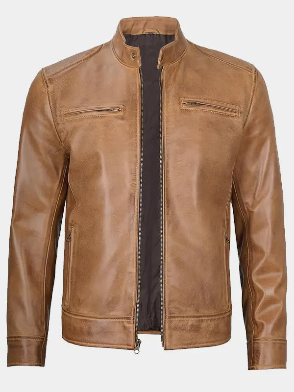 Declan Tan Cafe Racer Leather Jacket For Men