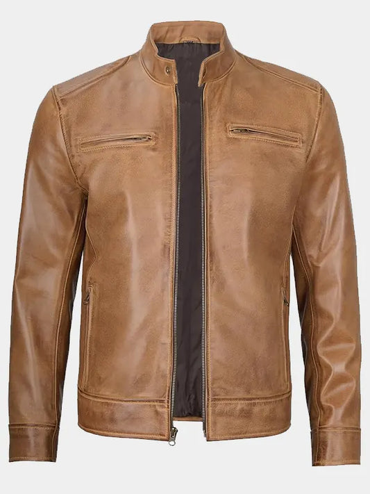 Declan Tan Cafe Racer Leather Jacket For Men