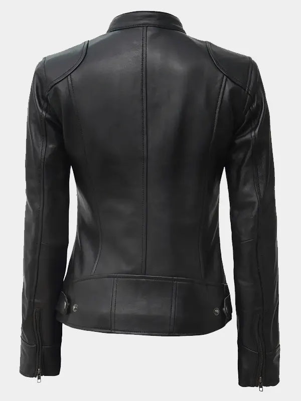 Declan Women’s Black Motorcycle Cafe Racer Leather Jacket