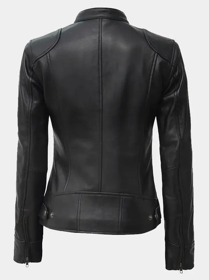Declan Women’s Black Motorcycle Cafe Racer Leather Jacket