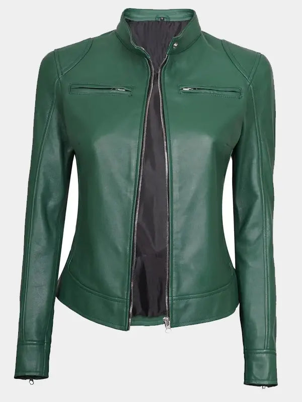 Declan Womens Green Cafe Racer Leather Jacket
