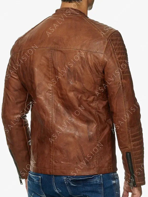 Dejan Mens Brown Biker Cafe Racer Motorcycle Leather Fashion Jacket