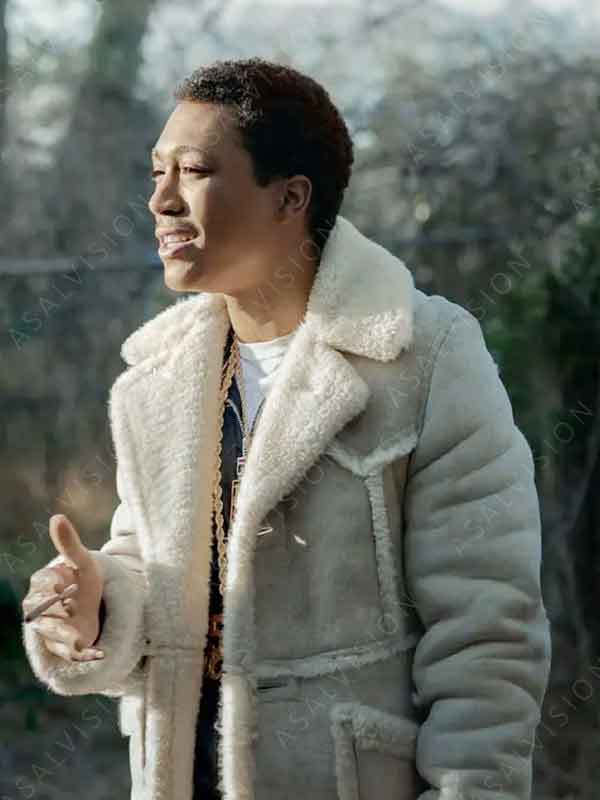 Demetrius Flenory Jr. Black Mafia Family BMF Big Meech Shearling Suede Leather Coat