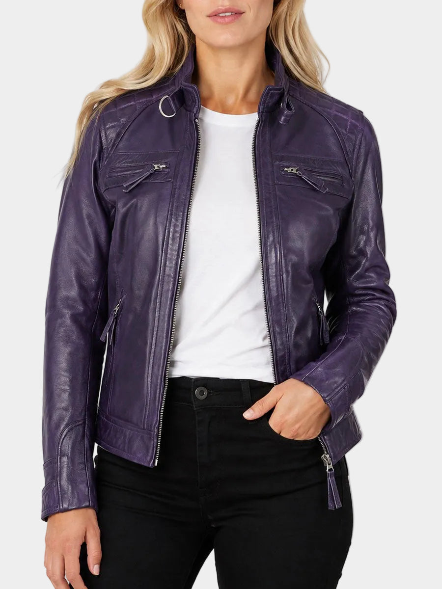 Diamond Classic Purple Leather Jacket