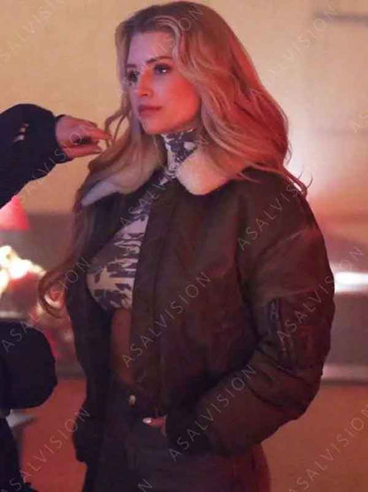 Diana Movie April X 2024 Lottie Moss Shearling Collar Green Bomber Jacket