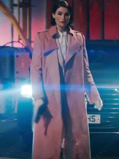 Dianne Harewood Culprits 2023 Gemma Arterton Pink Cotton Trench Coat