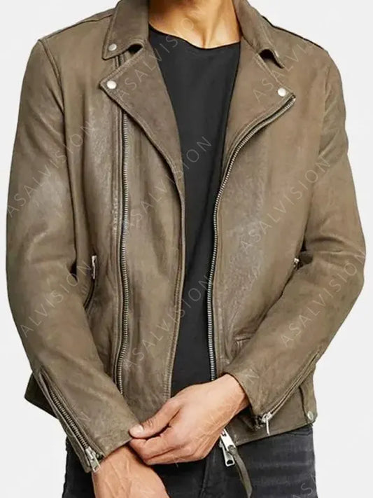 Distressed Brown Biker Leather Jacket For Men