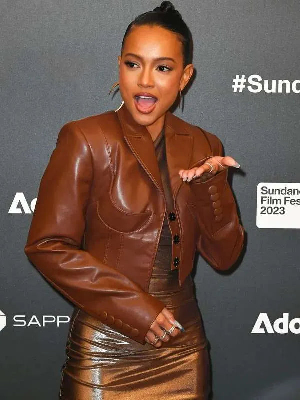 Divinity 2023 Karrueche Tran Brown Leather Jacket
