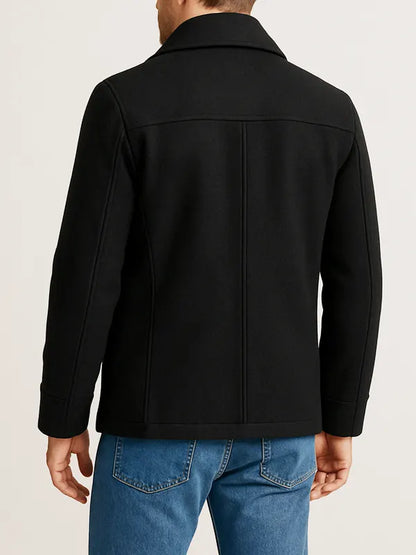 Double Breasted Black Wool Peacoat For Men
