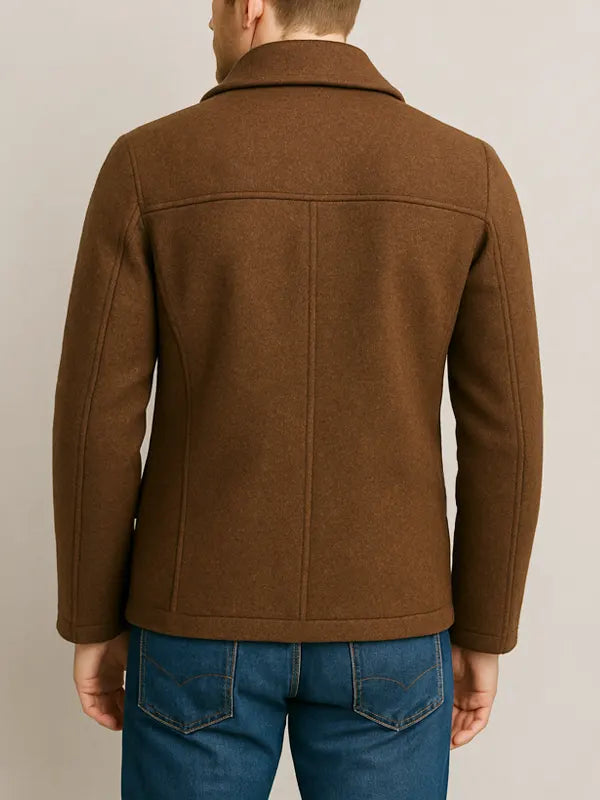Double Breasted Men's Brown Wool Peacoat