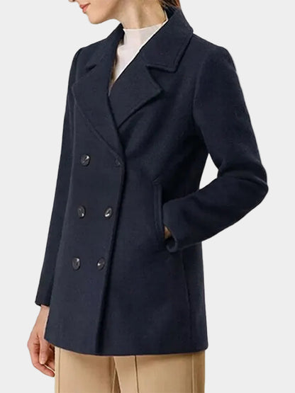 Double Breasted Navy Blue Wool Coat