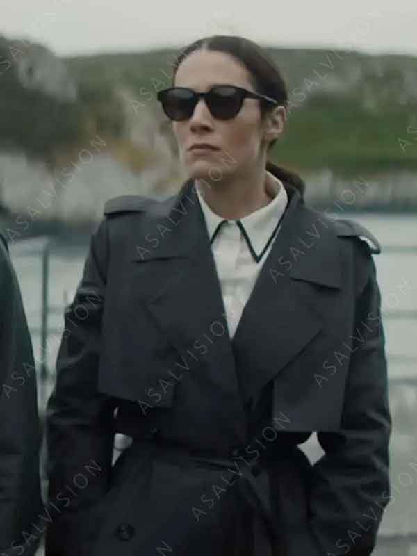 Dove TV Series Bodkin 2024 Siobhán Cullen Black Cotton Trench Coat