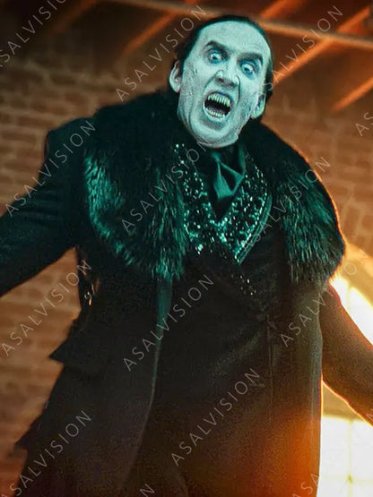 Dracula Renfield 2023 Nicolas Cage Black Fur Collar Coat