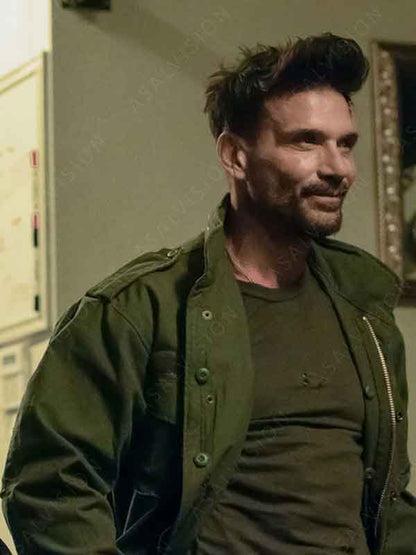 Duffy Movie Lights Out 2024 Frank Grillo Green Jacket