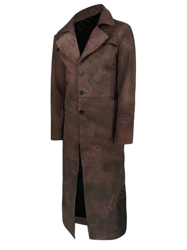 Duster Sheepskin Leather Dark Brown Trench Coat