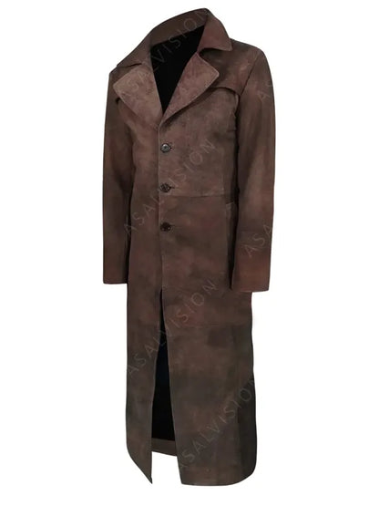 Duster Sheepskin Leather Dark Brown Trench Coat