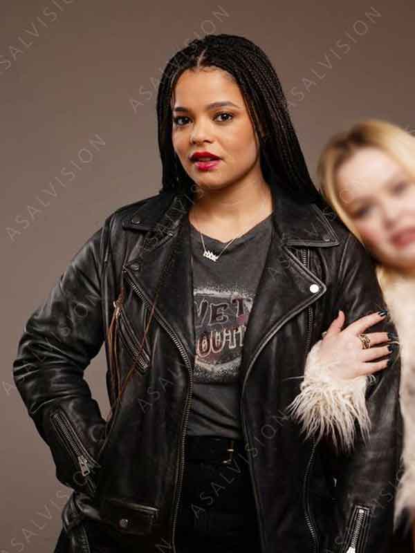 Eddie TV Series Big Mood 2024 Lydia West Black Biker Style Vintage Leather Jacket